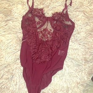 Lace, burgundy lace bodysuit